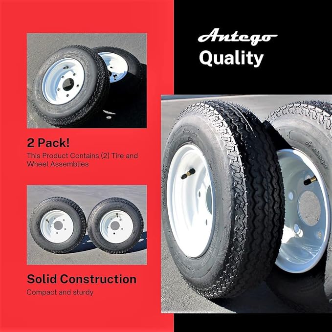 Antego Tire and Wheel (Set of 2) 4.80-8 Tire and Wheel Assemblies, White 5 Lug Trailer Tires and Wheels, 6 Ply, Load Range C - Image 3